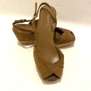 Classic Prada Cork Wedges, 38, Neutral Tan/Brown